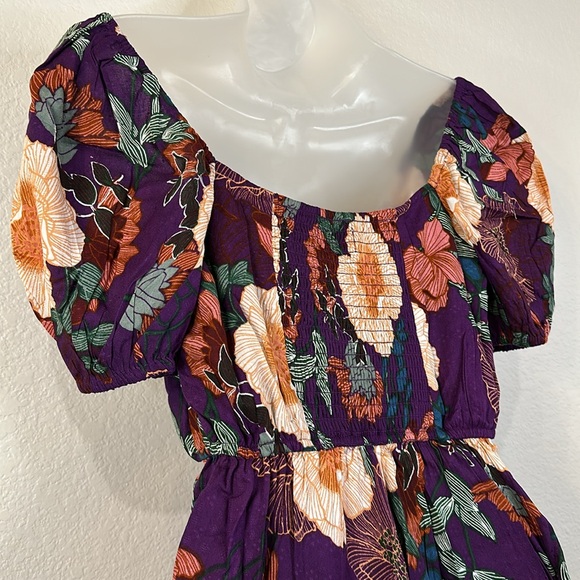 Band Of The Free AIMEE PURPLE FLORAL PUFF SLEEVE MINI DRESS Size XS NWT - Picture 11 of 13